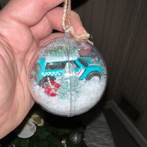 Holiday Ornament with Blue Car and Snow